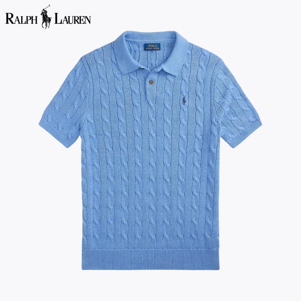 RL Camisola de Algodão de Malha Entrançada com Gola Polo
