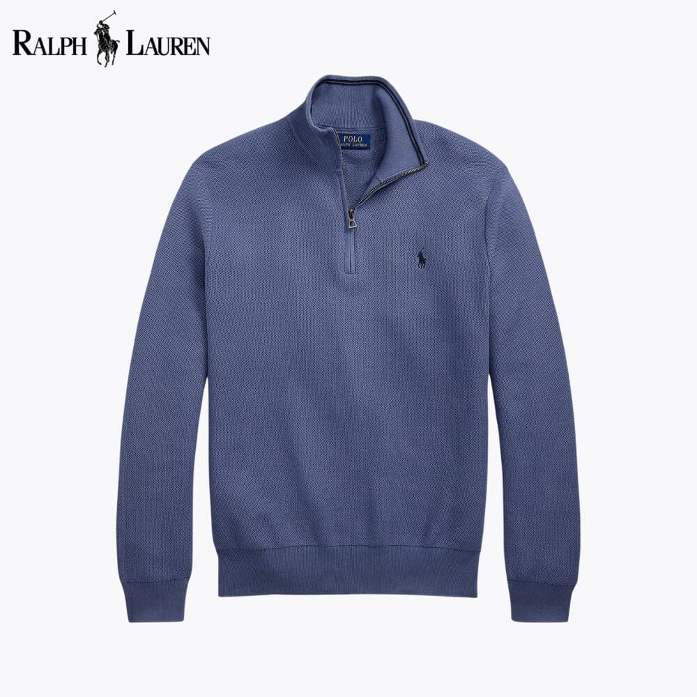RL Malha-Canelada de Algodão, Camisola com Fecho Curto