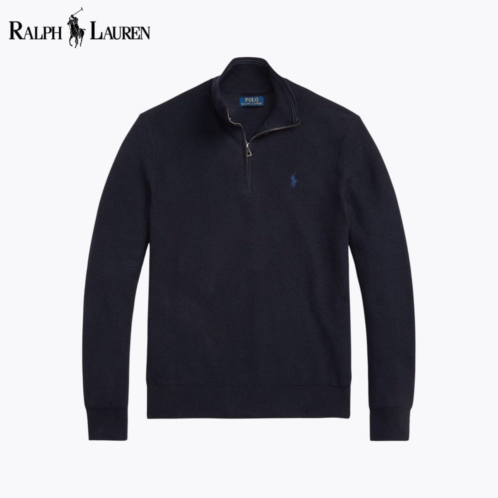 RL Malha-Canelada de Algodão, Camisola com Fecho Curto