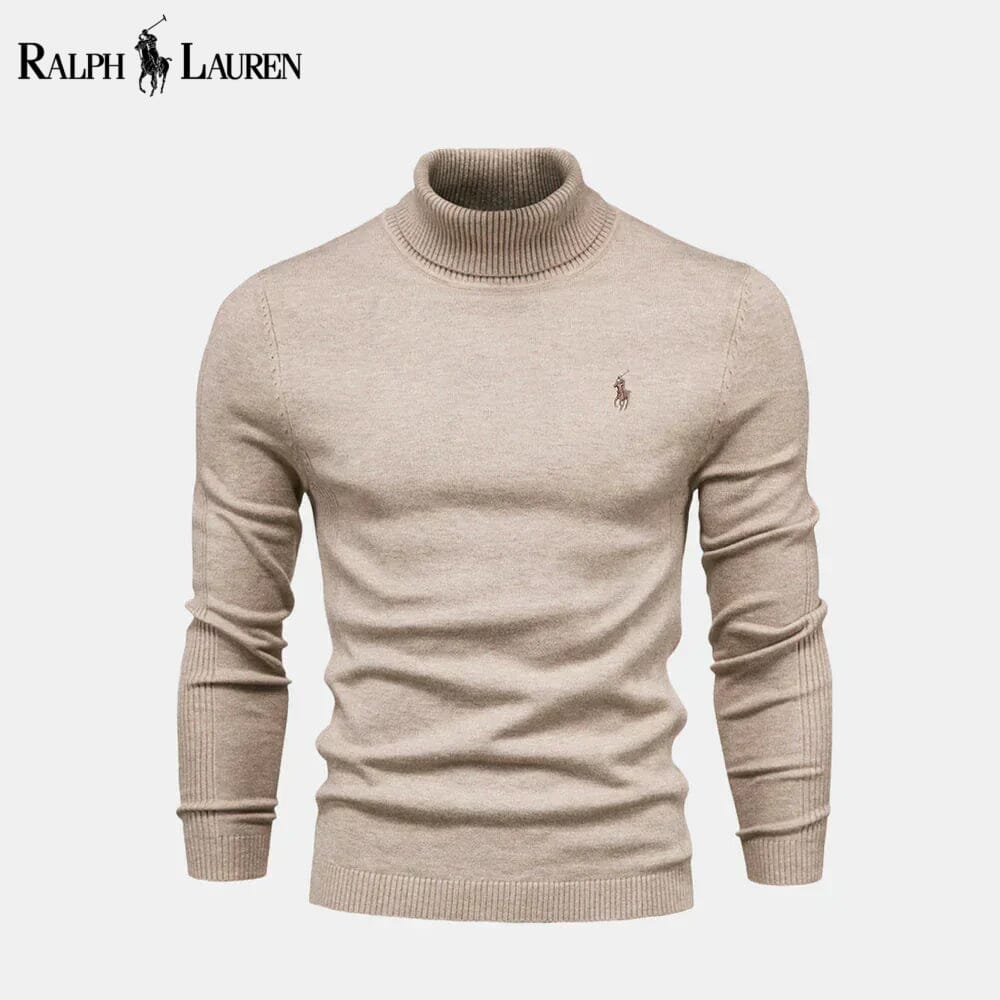RL Camisola de malha de lã com gola alta e tranças